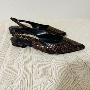 Express Snakeskin Women’s Size 6 Brown/Black Slingback Flats NWOT Everyday